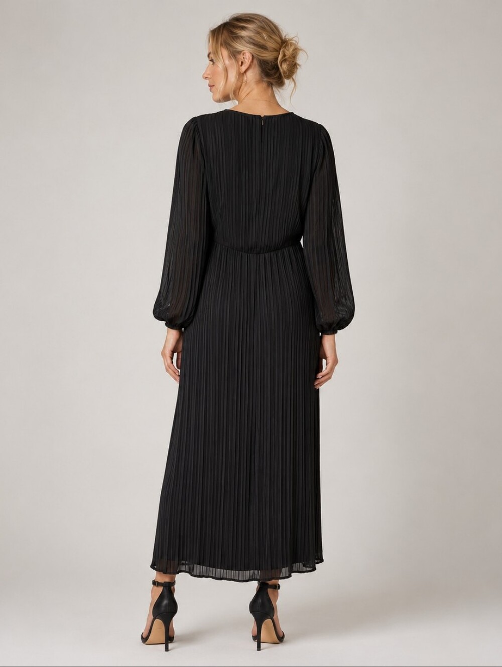 Zara Black Long-Sleeve Pleated Wrap Midi Dress XS Minimalist Capsule Classic - Picture 2 of 7